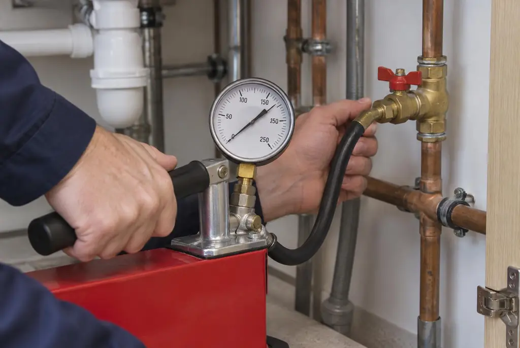 Lekdetectie Ameide – druktest op een waterleiding met een manometer
