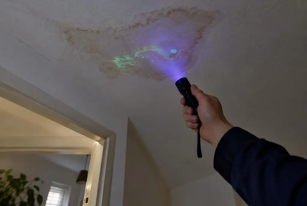 Lekdetectie Ameide – kleurstof controleren op het plafond met uv-licht