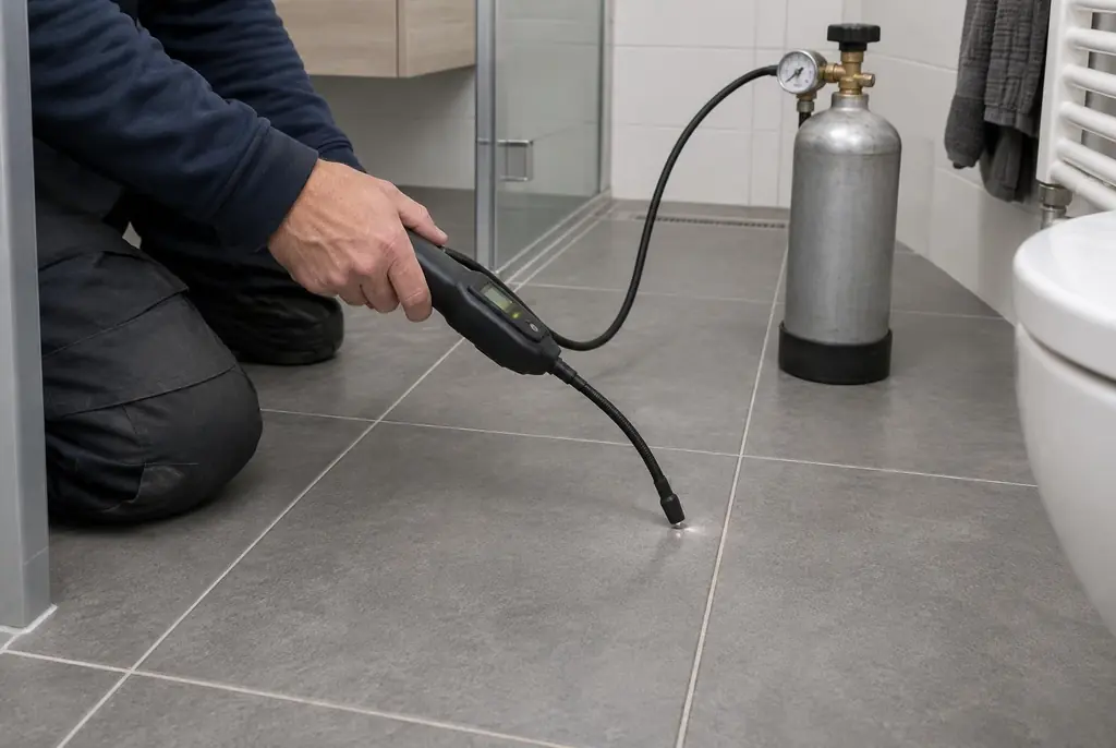 Lekdetectie Ameide – technicus spoort met tracergas een lekkage op in de vloer